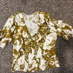 Amour Vert Olive and Cream Floral Blouse